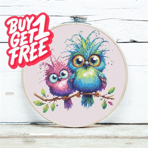 Whimsical Owl Cross Stitch Pattern, Colorful Rainbow Birds Embroidery Design (PDF) - Etsy UK