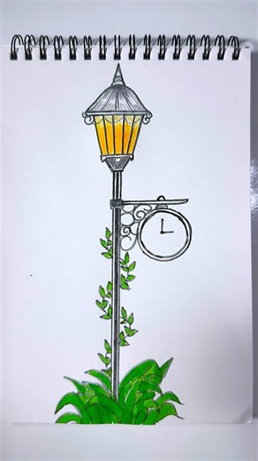 Vintage Street Lamp Drawing 🌙✨ Easy Pencil & Color Art #drawing