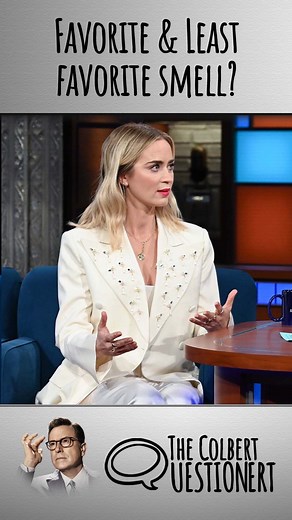 The Late Show on Instagram: "The effervescent #EmilyBlunt reveals her favorite and least favorite smells in the #ColbertQuestionert👃 #Colbert"