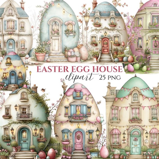 Watercolor Easter Egg House Clipart – Spring Cottage Pngs (digital Download) - Etsy