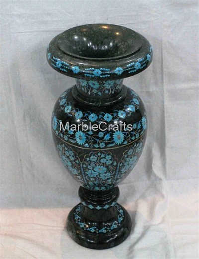 Handmade Marble Plant Vase | Turquoise Stone Inlay Flower Pot | Artistic Planter for Reception Table & Home Decor | Gift-able Bouquet Holder - Etsy