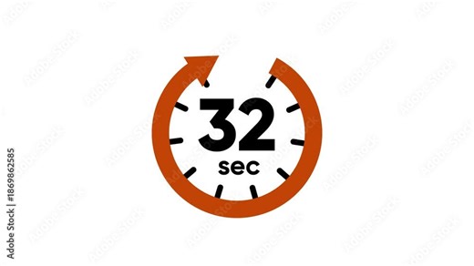 Countdown timer 32 seconds orange circular progress bar with arrow