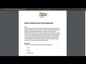 Civil Service Verbal Test - Practice Scenario - Urban Infrastructure Development