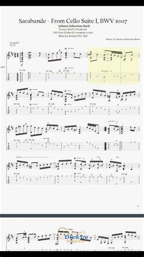 (Bach) Sarabande - From Cello Suite I, BWV 1007, for Classical Guitar