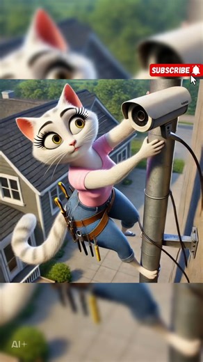 Mummy Cat Fix Security Camera! #cat #cute #cutecat #cartoon #catlovers #funny