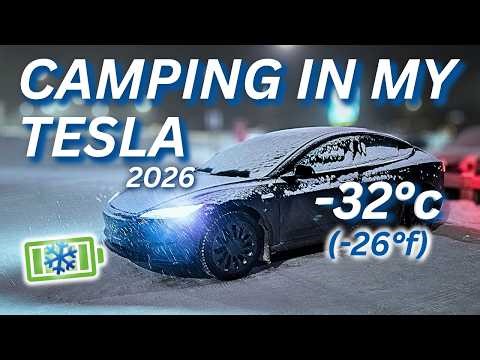 Sleeping in my Tesla in EXTREME Canadian Cold