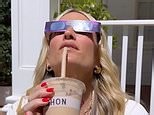 Molly Sims sips on her Erewhon smoothie while watching the Total Eclipse