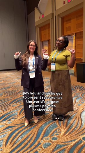 Jess Eskew on Instagram: "okay this was so cute to make together (even if i am not that great of a dancer LOL) but i love my girl @LoadingDr.Baddie sm!!! the american physical society division of plasma physics conference happens once a year, and brings together the world’s best and brightest to talk all things plasma. there are talks and poster presentations from topics like fusion, dusty plasma, astrophysics, low temperature plasma and more! we both got to present our research, mine on diii-d 