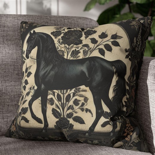 William Morris Black Arabian Horse Pillow: Vintage Equestrian Home Decor - Etsy