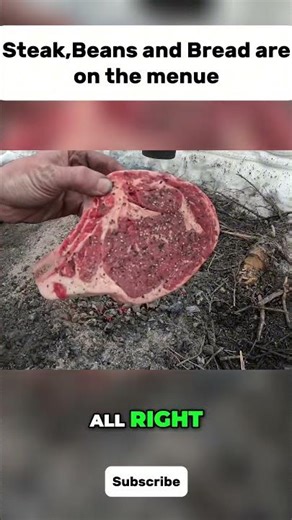 Luke feasts Beans, Steak and Bread in the winter of alaska. #shortvideo #camping