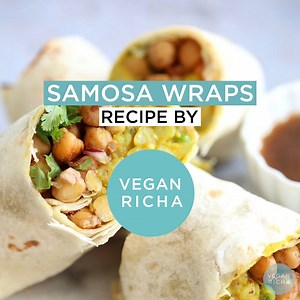 Its time for Samosa Wraps! Spiced Potatoes, Chickpeas, Chutney in a Burrito. for lunch, picnic, school. No Nuts, Soy. Easily GF. No rolling out wrappers, no frying! https://www.veganricha.com/2018/08/samosa-wraps-spiced-potato-chickpea-burrito.html | Vegan Richa