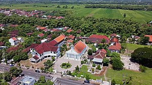 Aerial view of Greja Kristen Jawi Wetan which means East Java Christian Church . Mojowarno, Jombang. It is the oldest church on the island of Java, Indonesia, built during the Dutch colonial period.