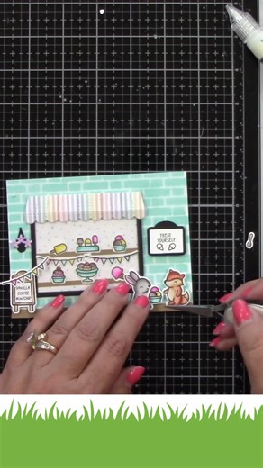 Joy shows us how to create a cute treat shop card using Ta-Da! Diorama! Shop Add-On! She pairs the shop with Treat Cart to make a charming, sweet shop! | Lawn Fawn