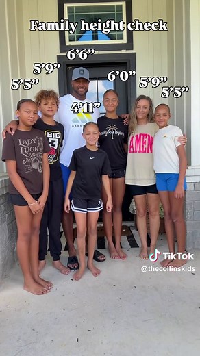 Family height check!! I still can’t believe my daughter is 6 feet! 😳 It’s so fun to see how tall each child will be. Fun fact: my dad is 6’5” and my sister is 6’. #family #faith #thecollinskids #blessed #11kids