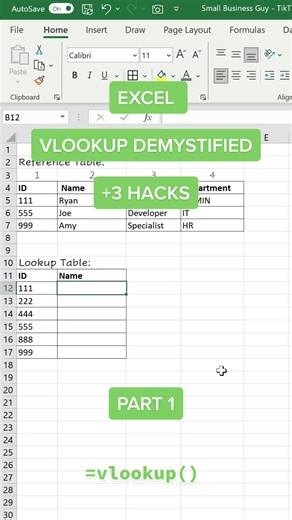 Demystify VLOOKUP in Excel plus quick tips to fix 3 common problems with VLOOKUP. #excel #learnontiktok #vlookup #vlookuptricks