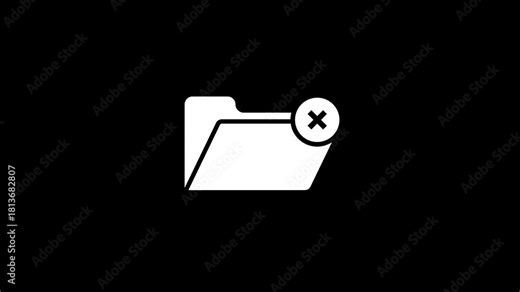 Simple white folder icon with a red cross symbol indicating deletion or error on a black background