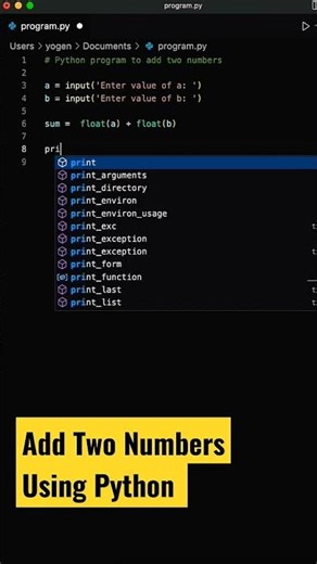 Python program to add two numbers #shorts #coding #programming #python