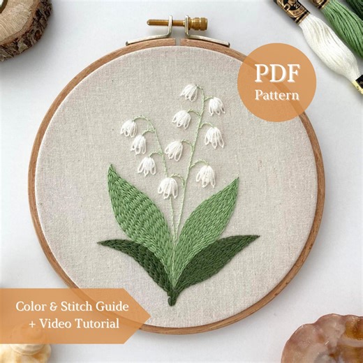 Lily of the Valley Hand Embroidery Pattern | Confident Beginner / Intermediate | Step-by-step PDF   Video Tutorial - Etsy
