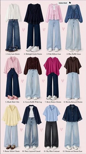 12 Chic Denim Outfit Ideas for Women | Feminine Tops & Wide-Leg Jeans Style Inspiration ✨ #shorts