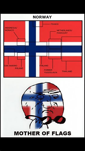 PROMEMEUSE on Instagram: "The Norwegian flag looks simple. Red, white, blue. Clean. Calm. Nordic vibes. But it’s actually a whole history speedrun. For centuries, Norway was basically stuck in other people’s DLCs: Denmark → Sweden → repeat. No flag, no independence, just vibes. Then in 1821, Norway finally designs its own flag. The idea? “Let’s combine everything we’ve been through.” Red + white → Denmark. Blue → Sweden. Translation: “Yes, we remember. No, we’re not mad.” Fast forward to 1905 — 