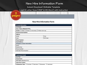 New Hire Information Form Editable and Printable Template With Manual | HR Professionals Template | Hiring and Recruitment Forms - Etsy Canada