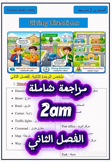 مراجعة شاملة Giving Directions 🚦 | الإنجليزية سنة ثانية متوسط الفصل الثاني | #السنة_الثانية_متوسط