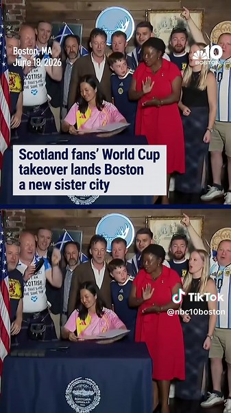 Flanked by members of the Tartan Army, Boston Mayor Michelle Wu chanted “no Scotland, no Party” and signed documents kicking off a sister city partnership with Glasgow. #nbc10boston #boston #news #scotland #fyp