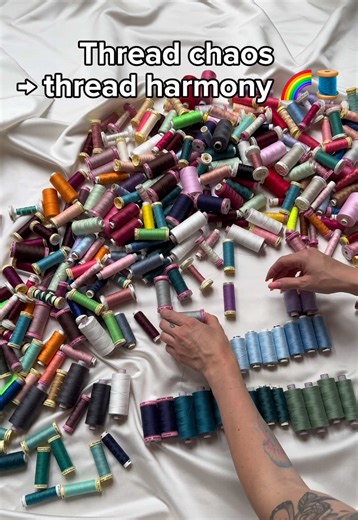 When you sew… threads are everywhere. 😅 Sometimes it feels like a colorful chaos – but sorting them by shades is oddly satisfying, right? 🌈✨ In this reel I’m showing you my little thread–sorting moment. It makes my sewing corner feel more inspiring and organized. 👉 Do you also sort them by color? Or do you have another system that works best for you? I’d love to know! 🧵💬 #SewingVision #sewingorganization #threadlove #sewingtips