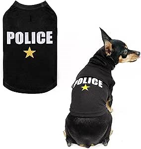 Police Dog Costume, Funny Dog Cat Halloween Costumes Cosplay Pet Policeman Uniform with Hat, Dog Clothes for Small Medium Dogs Cats Puppy Kitten, Dress Up Party Outfit Cool Suit Cute Apparel (X-Small)