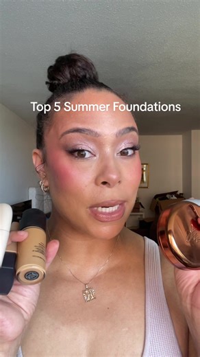 These foundations will keep your face BEAT in the heat🔥😎 @DanessaMyricksBeauty blurring balm powder @maccosmetics studio fix tech cream to powder foundation and studio fix fluid @Huda Beauty easy blur foundation @Kylie Cosmetics skin tint #foundation #makeupreview #summermakeup #makeupfavorites #beauty #fyp