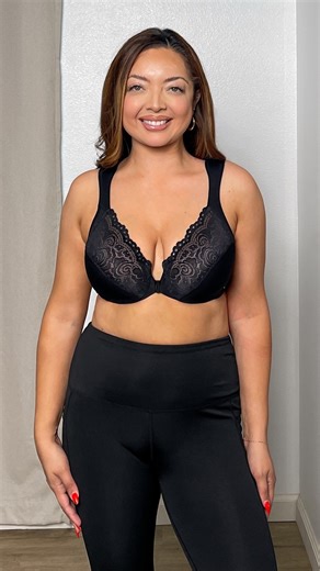 Styling your new top-drawer addition 🖤 Karina wears the Front-Closure Posture Back WonderWire Lace Bra⁠ ⁠ Shop this style on Glamorise.com or tap the link in our bio⁠ ⁠ 📸: keepupkarina_ | Glamorise