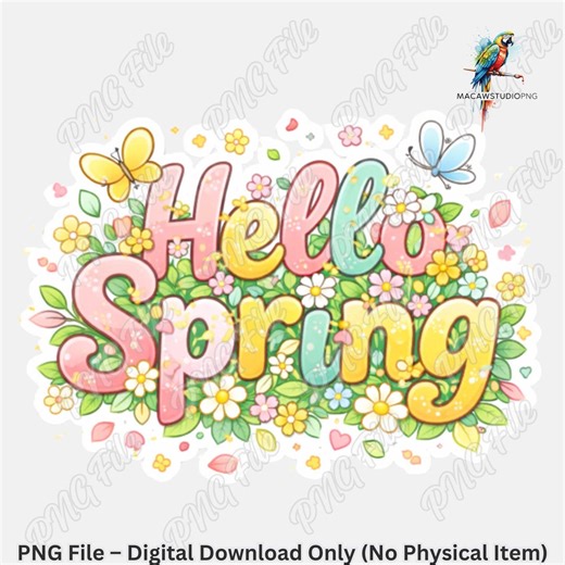Hello Spring PNG – Kawaii Animals, Flowers, Butterflies (digital Download) - Etsy