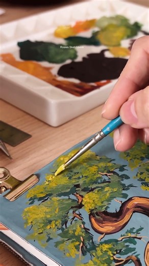 Gouache trees #artshorts #gouache #painting