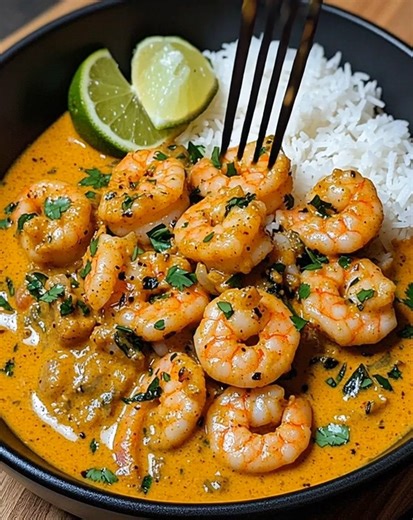🍛 Creamy Coconut Shrimp Curry 🦐 A bold, flavorful easy weeknight dinner with tropical vibes! 📝 Ingredients: 1 lb shrimp, peeled and deveined 1 tbsp olive oil or coconut oil 1 small onion, chopped 3 garlic cloves, minced 1 tbsp grated fresh ginger 1 tbsp curry powder 1 tsp paprika 1 cup coconut milk (full fat) ½ cup diced tomatoes (fresh or canned) 1 tbsp lime juice Salt and black pepper to taste 2 tbsp fresh cilantro, chopped Cooked basmati rice, for serving Lime wedges, for garnish 🍴 How to