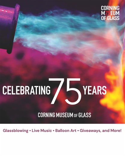 Happy 75th Birthday to a piece of our hometown history! 🎉 Join the party on Feb 20 with live music, glassblowing demos & more. Celebrate our community's heritage and make new memories - tickets start at just $5! Grab yours now and be part of this milestone event! 🎟️ | Corning Museum of Glass