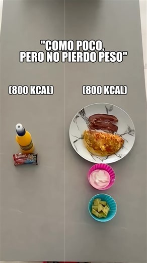 Laura Valencia on Instagram: "Comenta “GUÍA” para recibir TU plan completo 👇🏻🫵 ¿Como poco y NO bajo de peso? Te suena …🤔💬❌ 💡A veces, la percepción de “comer poco” no coincide con el balance de calorías y nutrientes que realmente consumimos. Mirá este ejemplo 🧐⬇️ * Opción 1: 800 kcal * Opción 2: 800 kcal 📌 Tenemos por un lado poca cantidad y de baja calidad nutricional y gran aporte calórico y por el otro lado, un plato abundante en cantidad y nutrientes, súper completo y bajo en calorías