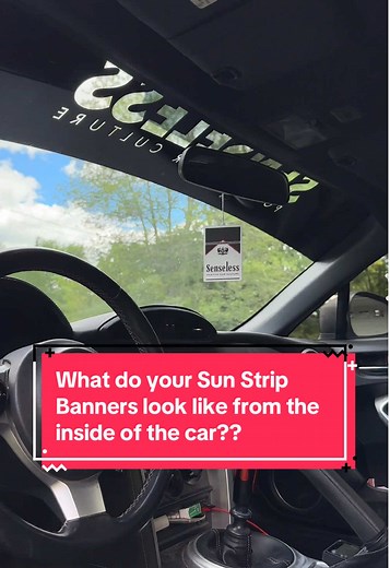 We get asked a lot what our Senselese Sun Strip Windshield Banners look like from the inside of the car, so here you go! Make sure to check out our shop for more vinyl windshield banners, vinyl car stickers, and other car window stickers! #vinylstickers #carstickers #windshieldbanner #vinylbanner #windowbanner #tiktokshopfinds #stickermaking #toyota86