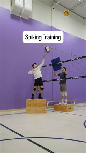 Jade Cameron - Pro Volleyball Performance Specialist on Instagram: "Some clips of a box spike drill we use for spiking training! The standard box spikes with a self toss can help familiarize the athlete with airborne spiking technique, the angles and body position in the air while hitting cross, line, tips etc. putting up a controlled block can help them practice identifying the block in this position and hitting against these better, randomizing the block can help identify and choose faster bas