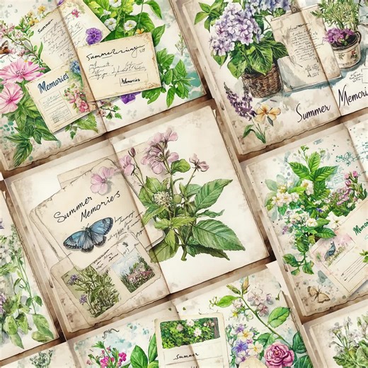 Field Notes Junk Journal | Vintage Botanical Summer Memories Pages | Vintage Letters Printables | Summer Scrapbooking | Summer Garden Craft - Etsy