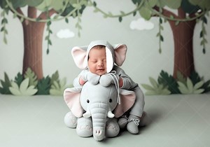 Décor numérique avec insertion de visage d'éléphant nouveau-né, remplacement de visage d'éléphant, arrière-plan photo bébé jungle, accessoire composite pour chambre d'enfant jungle PSD - Etsy France