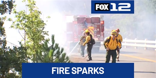Fire erupts behind FOX 12 reporter at Rowena wildfire