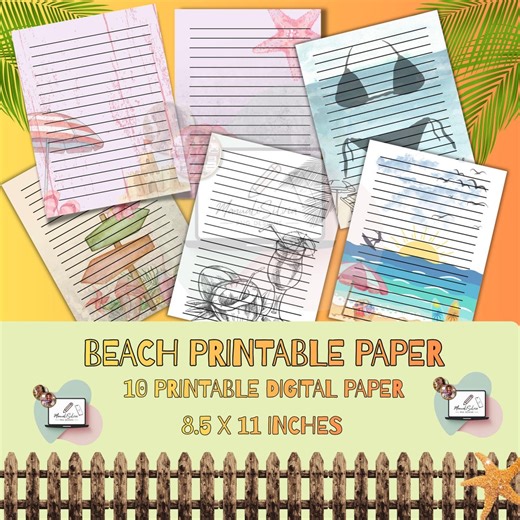 Beach Printable Digital Stationery Paper - Etsy