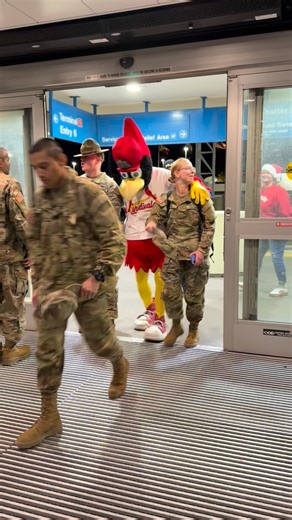 U.S. Army Fort Leonard Wood on Instagram: "The St. Louis Cardinals Mascot Fredbird greets Soldiers in training from #FortLeonardWood as they start their #HolidayBlockLeave at the St. Louis Airport. #hbl2025"