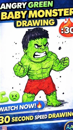 Kid Hulk Drawing in 30 Seconds! 💚🔥 Baby Hulk Goes SMASH! #Shorts