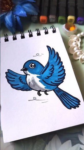 Cute Bird Flying Drawing 🐦💙 | Easy Cartoon Bird Art for Kids Kawaii Bird Illustration Step by Step
