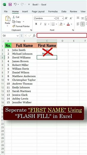 How To Separate First Name In Excel | Flash Fill Shortcut (Ctrl+E) | Separate First & Last Name