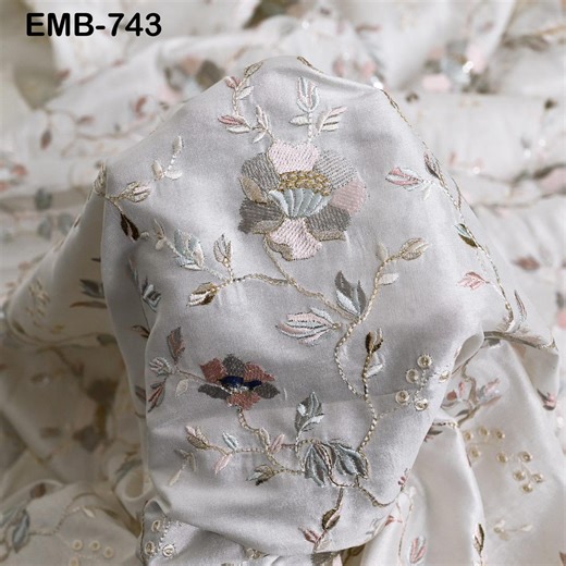 59" White Wedding Material Embroidered Fabric by the Yard Sewing Crafting Indian Embroidery Victorian Costumes Longline Jackets Curtains - Etsy Ireland