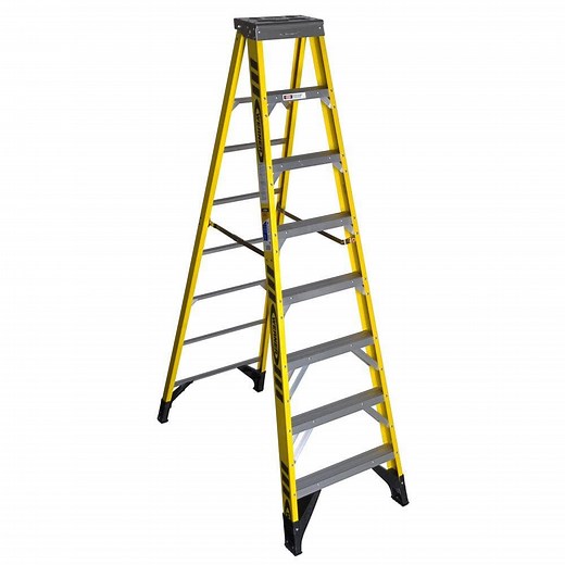 Werner 8 ft. Yellow Fiberglass Step Ladder (12 ft. Reach Height) with 375 lbs. Load Capacity Type IAA Duty Rating 7308 - The Home Depot