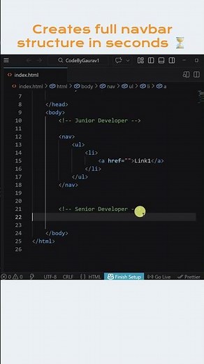 #003 VS Code Emmet Shortcut 🔥 Create Navbar in 1 Second ⚡ HTML Trick