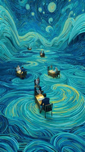 realistic depiction of a virtual reality experience featuring people sitting on floating chairs i...